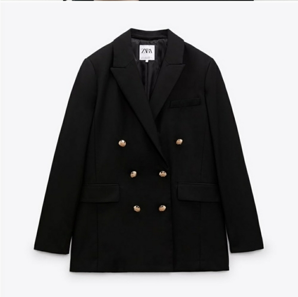 Zara GOLD BUTTON STRAIGHT BLAZER bloggers favorite black - Picture 3 of 10